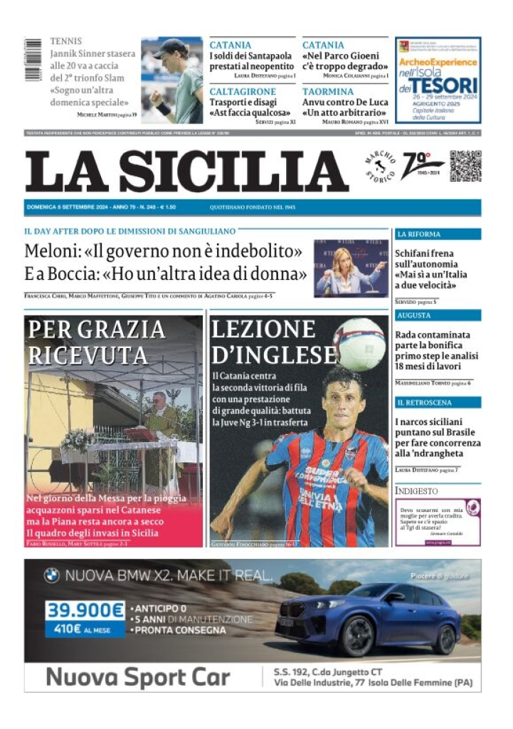 Prima-pagina-la-sicilia-edizione-palermo-di-oggi-08-09-2024