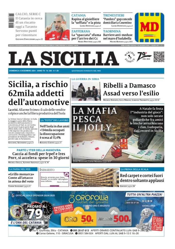 Prima-pagina-la-sicilia-edizione-palermo-di-oggi-08-12-2024