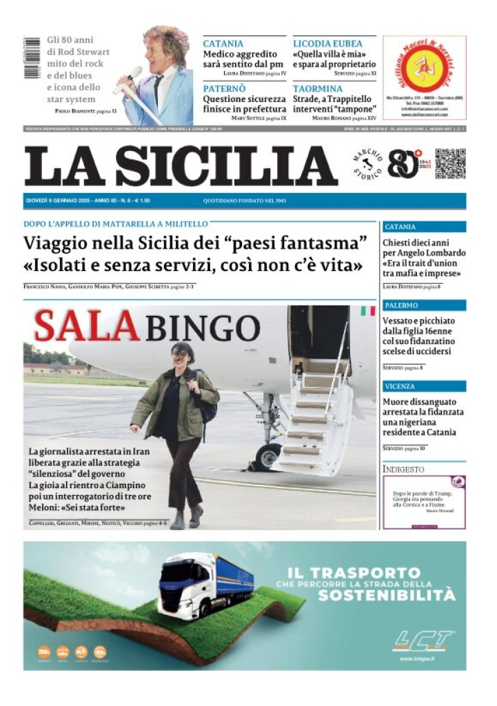 Prima-pagina-la-sicilia-edizione-palermo-di-oggi-09-01-2025