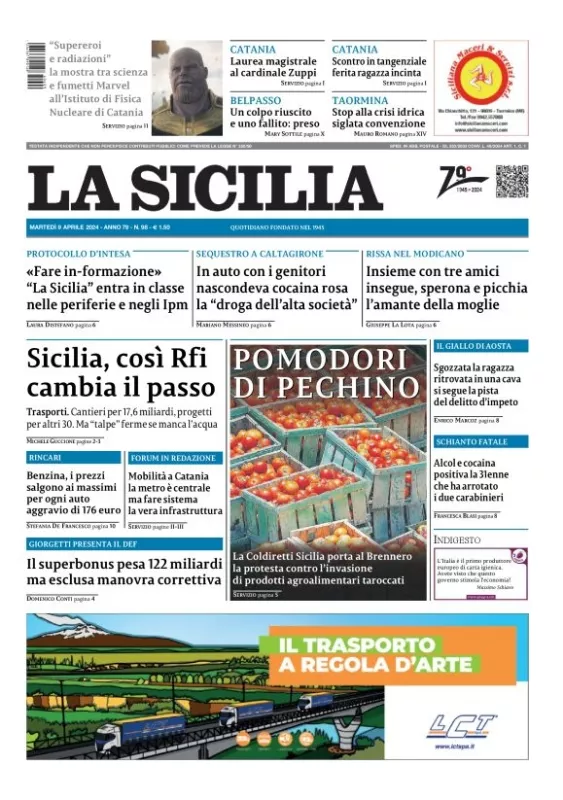 Prima-pagina-la-sicilia-edizione-palermo-di-oggi-09-04-2024