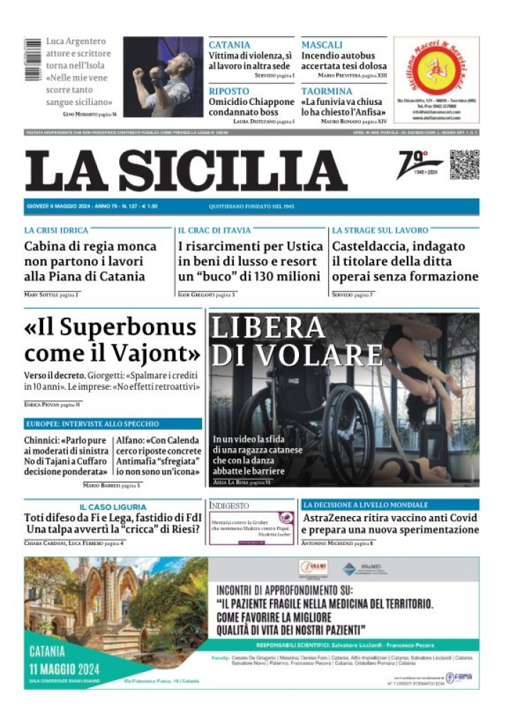 Prima-pagina-la-sicilia-edizione-palermo-di-oggi-09-05-2024