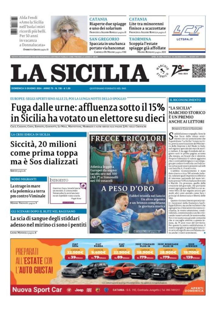 Prima-pagina-la-sicilia-edizione-palermo-di-oggi-09-06-2024