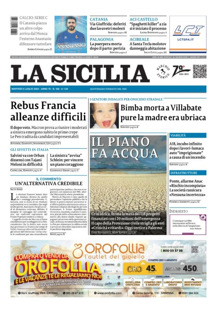 Prima-pagina-la-sicilia-edizione-palermo-di-oggi-09-07-2024