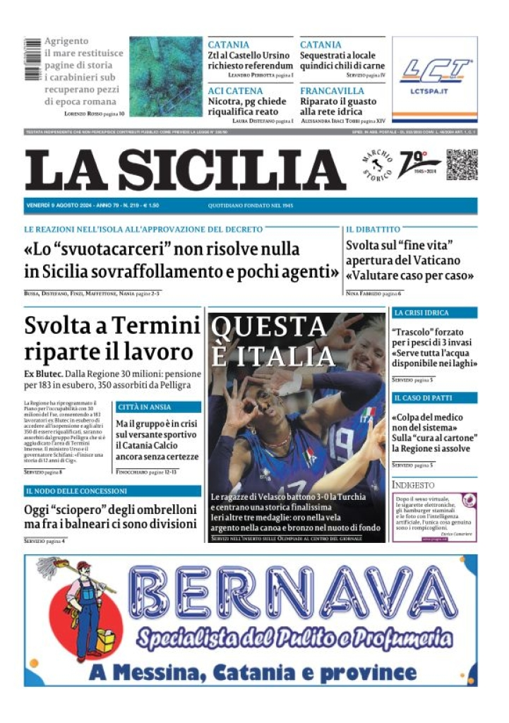 Prima-pagina-la-sicilia-edizione-palermo-di-oggi-09-08-2024