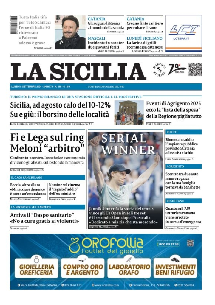 Prima-pagina-la-sicilia-edizione-palermo-di-oggi-09-09-2024