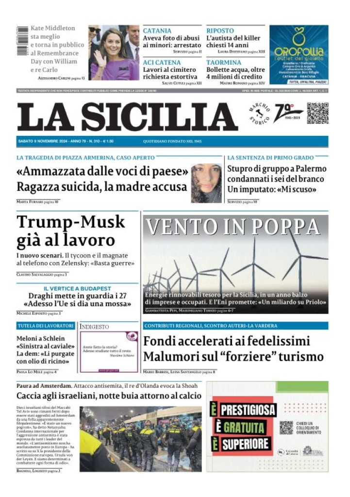 Prima-pagina-la-sicilia-edizione-palermo-di-oggi-09-11-2024