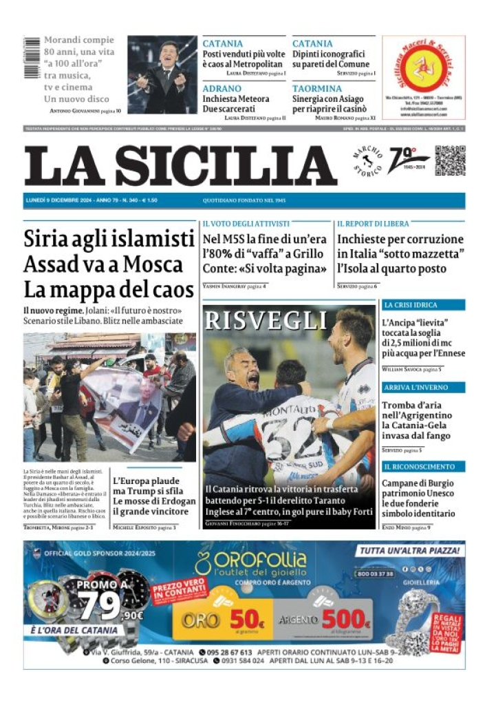 Prima-pagina-la-sicilia-edizione-palermo-di-oggi-09-12-2024