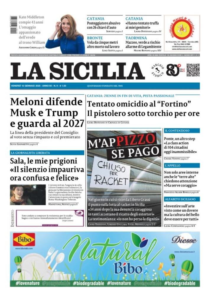 Prima-pagina-la-sicilia-edizione-palermo-di-oggi-10-01-2025