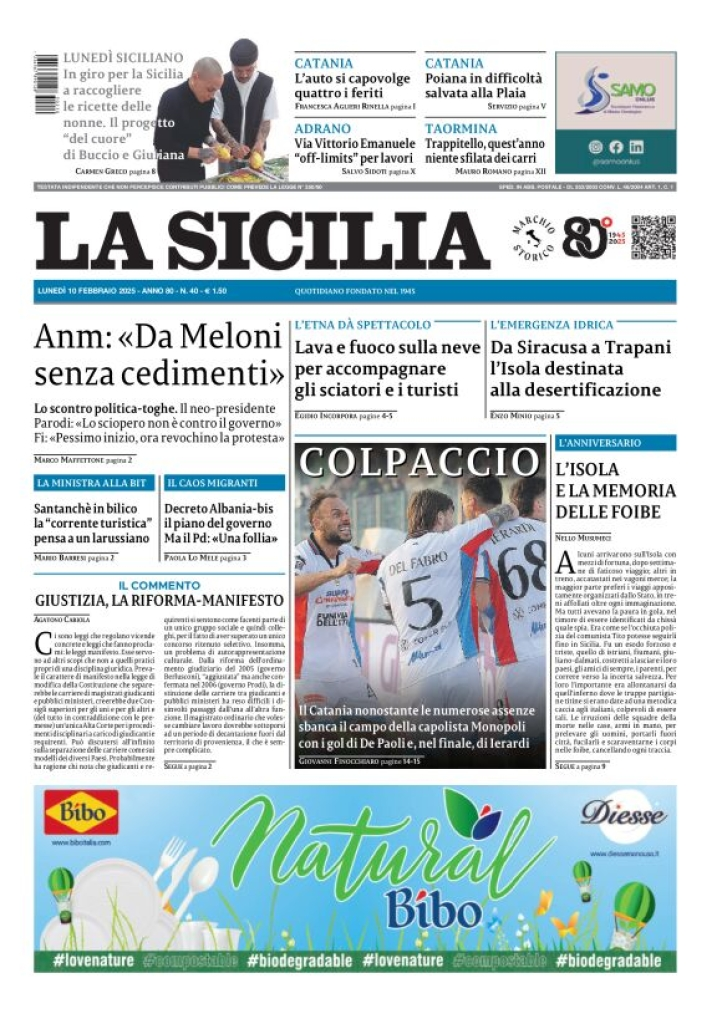 Prima-pagina-la-sicilia-edizione-palermo-di-oggi-10-02-2025