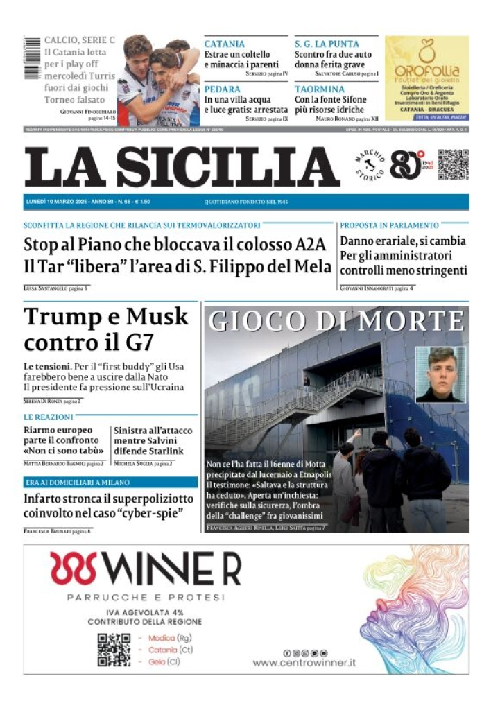 Prima-pagina-la-sicilia-edizione-palermo-di-oggi-10-03-2025