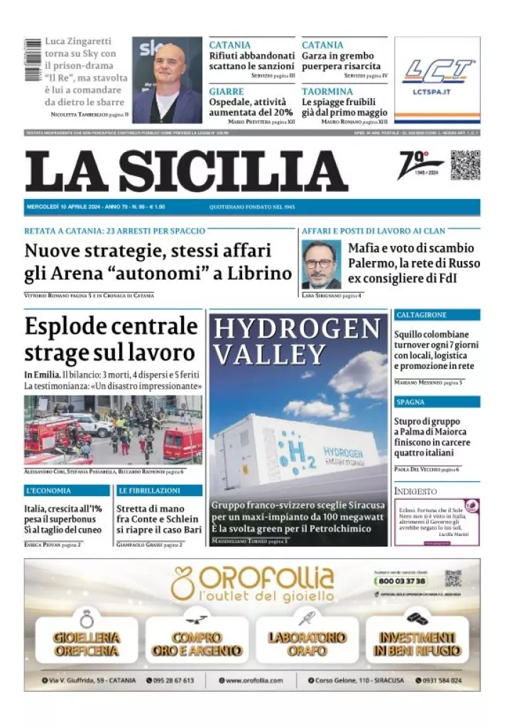 Prima-pagina-la-sicilia-edizione-palermo-di-oggi-10-04-2024