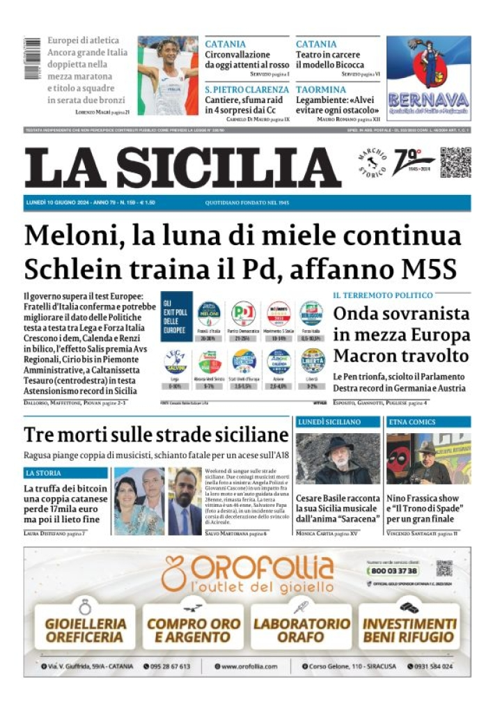 Prima-pagina-la-sicilia-edizione-palermo-di-oggi-10-06-2024