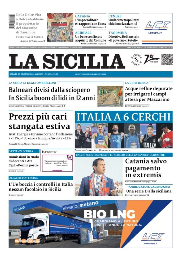 Prima-pagina-la-sicilia-edizione-palermo-di-oggi-10-08-2024