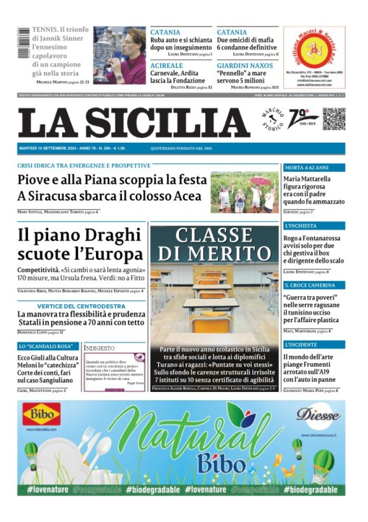 Prima-pagina-la-sicilia-edizione-palermo-di-oggi-10-09-2024