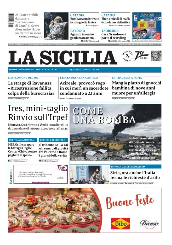 Prima-pagina-la-sicilia-edizione-palermo-di-oggi-10-12-2024