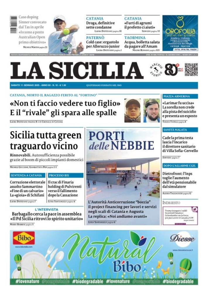 Prima-pagina-la-sicilia-edizione-palermo-di-oggi-11-01-2025