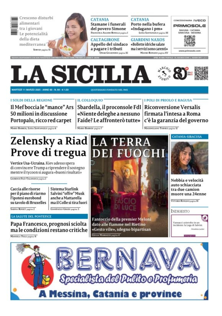 Prima-pagina-la-sicilia-edizione-palermo-di-oggi-11-03-2025