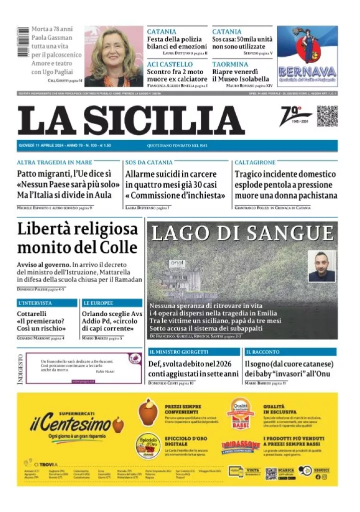 Prima-pagina-la-sicilia-edizione-palermo-di-oggi-11-04-2024