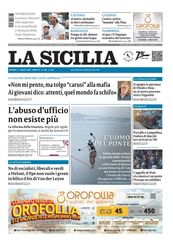 Prima-pagina-la-sicilia-edizione-palermo-di-oggi-11-07-2024