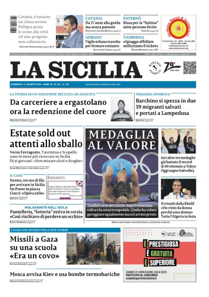 Prima-pagina-la-sicilia-edizione-palermo-di-oggi-11-08-2024