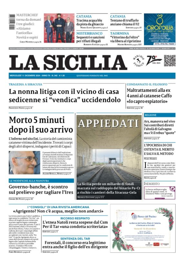 Prima-pagina-la-sicilia-edizione-palermo-di-oggi-11-12-2024