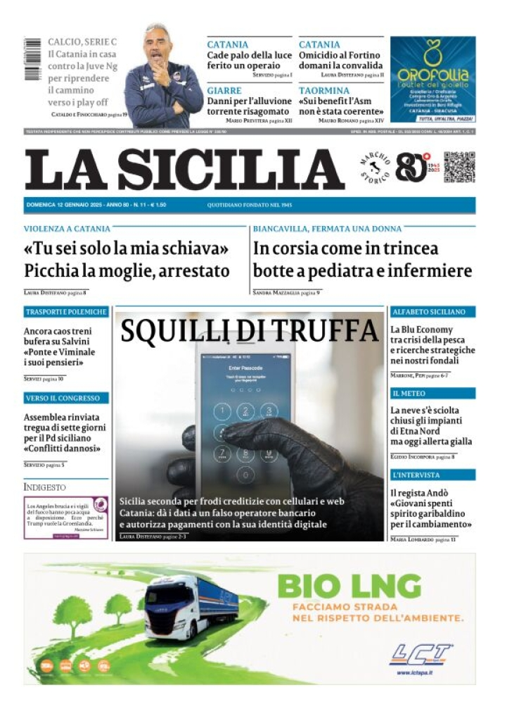 Prima-pagina-la-sicilia-edizione-palermo-di-oggi-12-01-2025