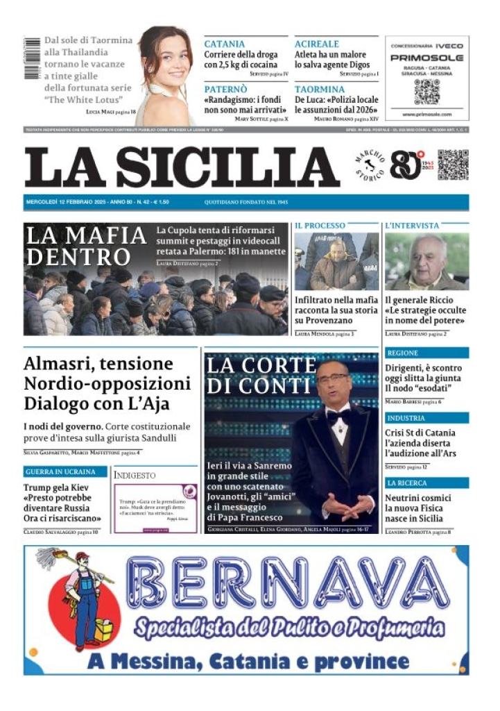 Prima-pagina-la-sicilia-edizione-palermo-di-oggi-12-02-2025