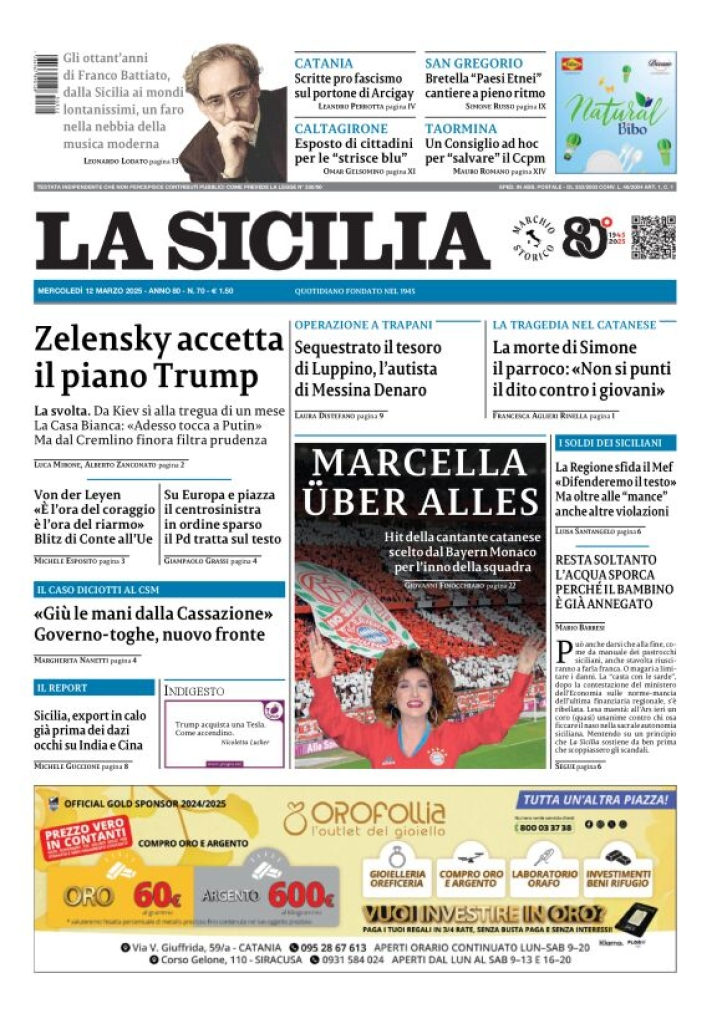 Prima-pagina-la-sicilia-edizione-palermo-di-oggi-12-03-2025