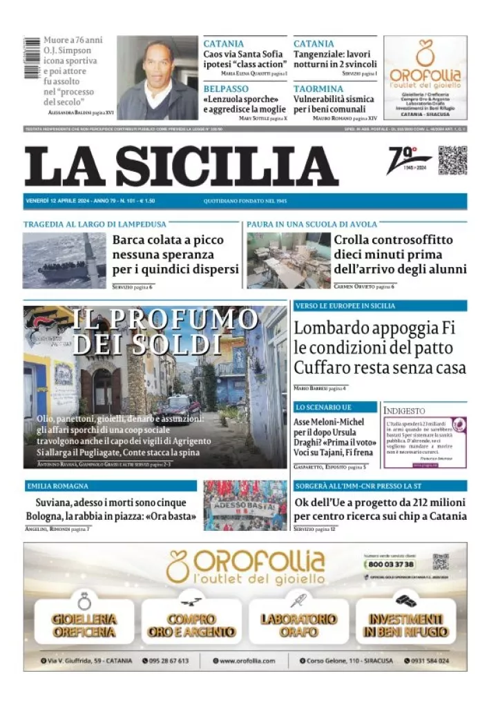 Prima-pagina-la-sicilia-edizione-palermo-di-oggi-12-04-2024