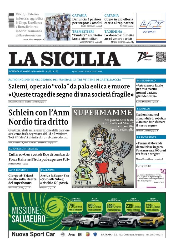 Prima-pagina-la-sicilia-edizione-palermo-di-oggi-12-05-2024