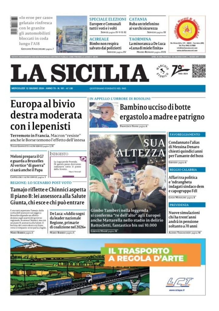 Prima-pagina-la-sicilia-edizione-palermo-di-oggi-12-06-2024