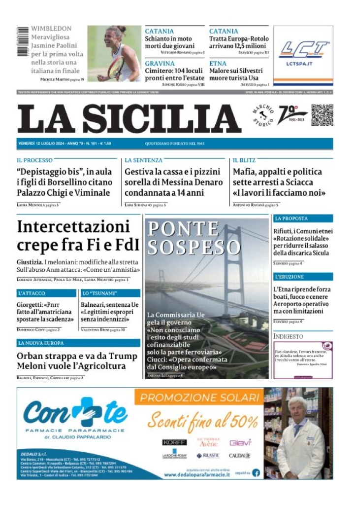 Prima-pagina-la-sicilia-edizione-palermo-di-oggi-12-07-2024