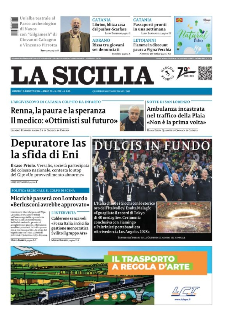 Prima-pagina-la-sicilia-edizione-palermo-di-oggi-12-08-2024