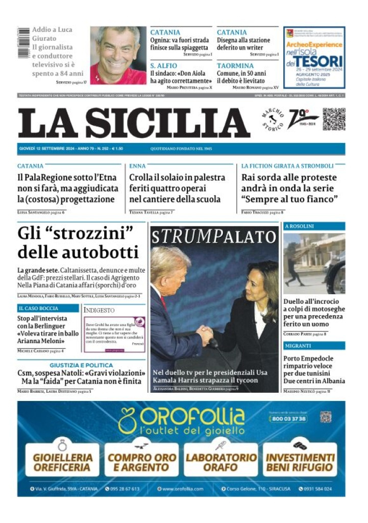 Prima-pagina-la-sicilia-edizione-palermo-di-oggi-12-09-2024