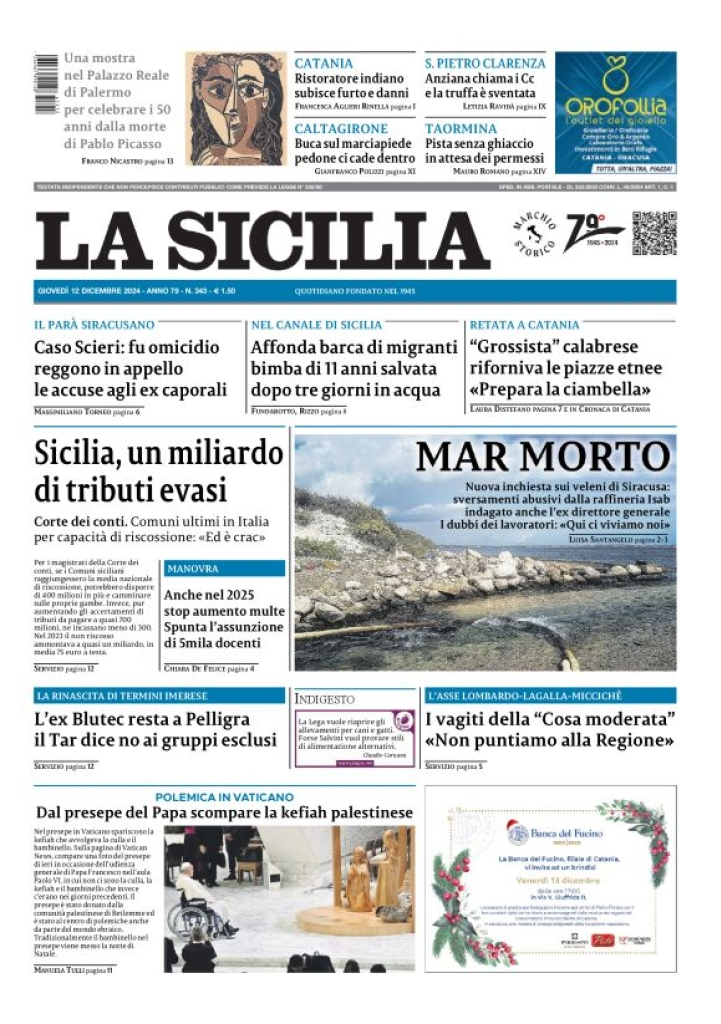 Prima-pagina-la-sicilia-edizione-palermo-di-oggi-12-12-2024