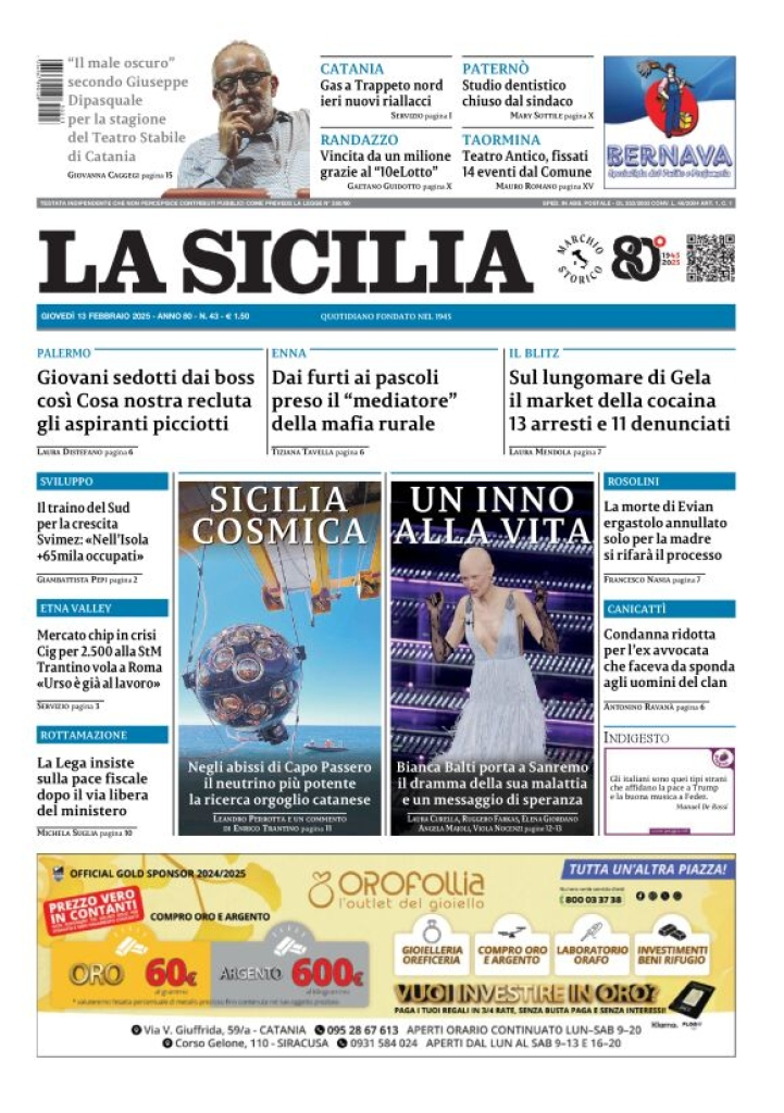 Prima-pagina-la-sicilia-edizione-palermo-di-oggi-13-02-2025