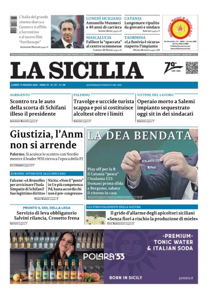 Prima-pagina-la-sicilia-edizione-palermo-di-oggi-13-05-2024