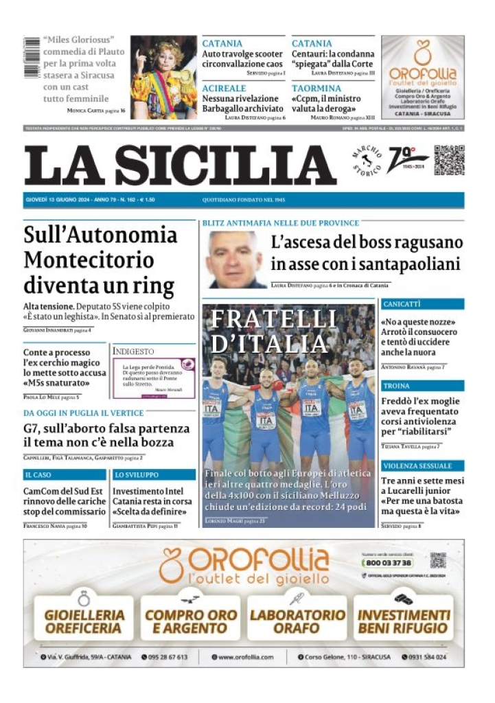 Prima-pagina-la-sicilia-edizione-palermo-di-oggi-13-06-2024