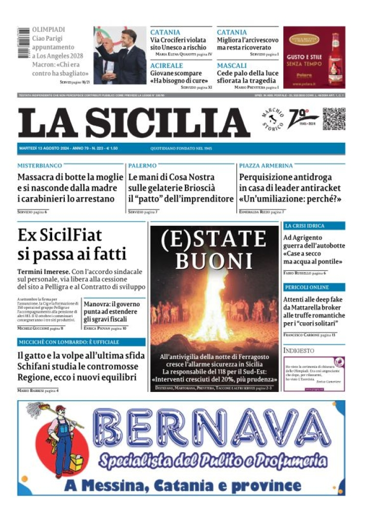 Prima-pagina-la-sicilia-edizione-palermo-di-oggi-13-08-2024