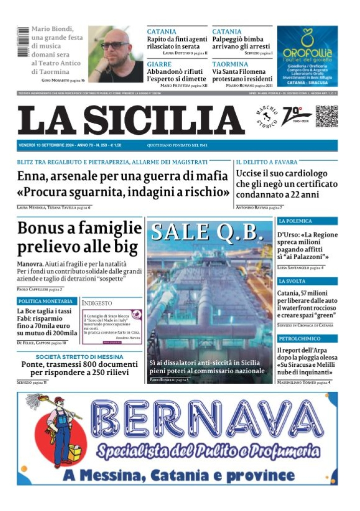 Prima-pagina-la-sicilia-edizione-palermo-di-oggi-13-09-2024