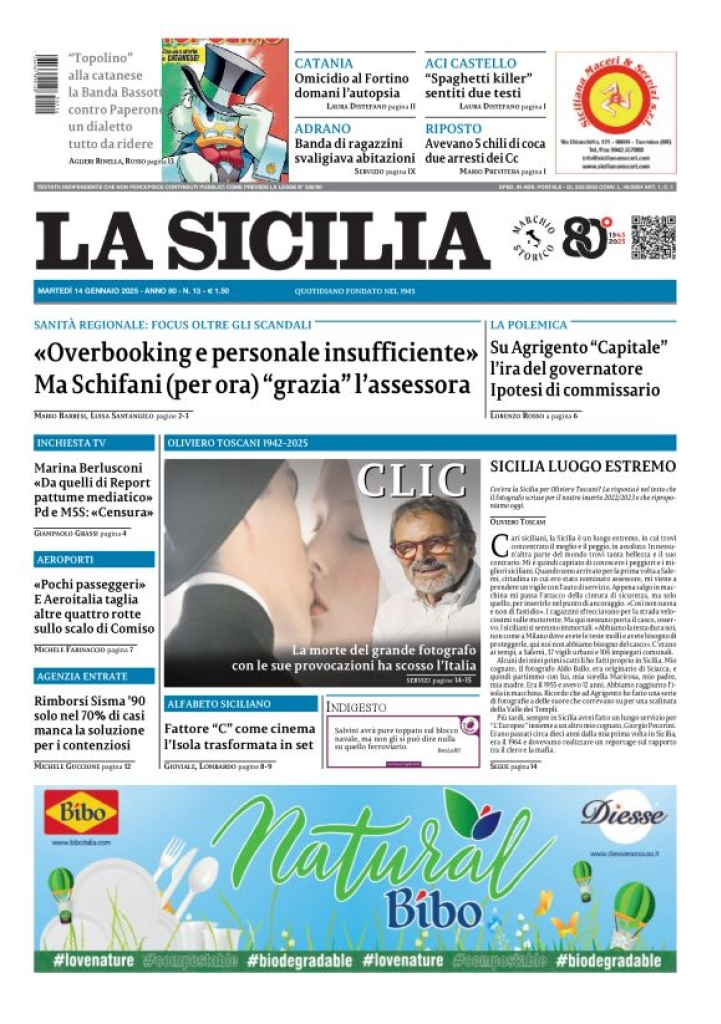 Prima-pagina-la-sicilia-edizione-palermo-di-oggi-14-01-2025