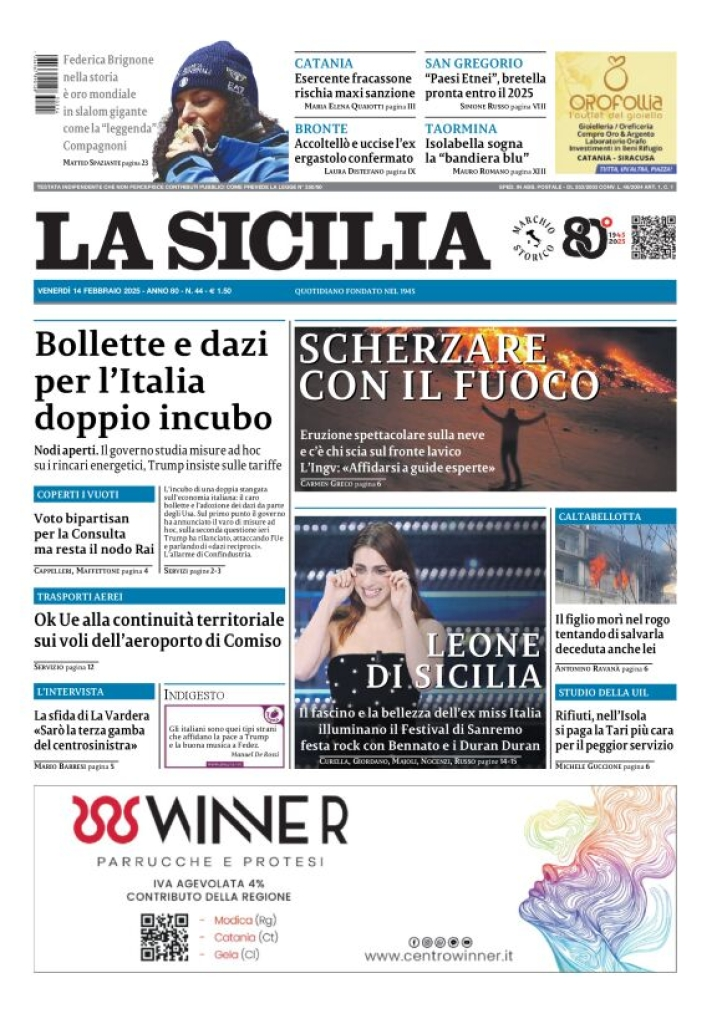 Prima-pagina-la-sicilia-edizione-palermo-di-oggi-14-02-2025