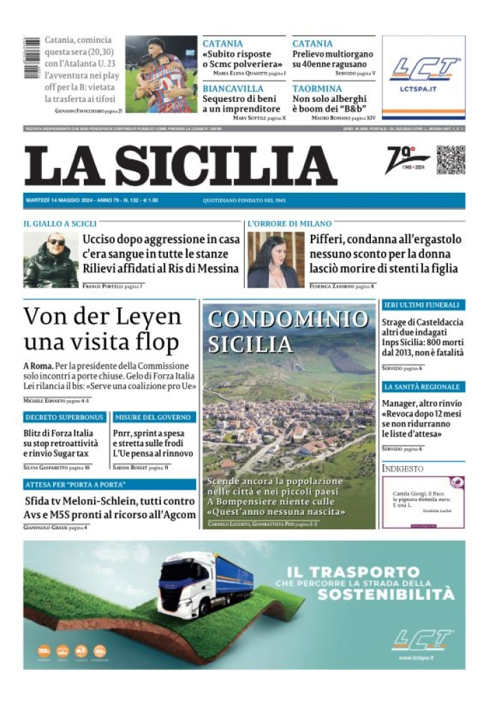 Prima-pagina-la-sicilia-edizione-palermo-di-oggi-14-05-2024