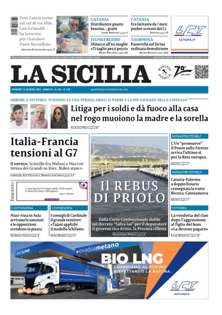 Prima-pagina-la-sicilia-edizione-palermo-di-oggi-14-06-2024