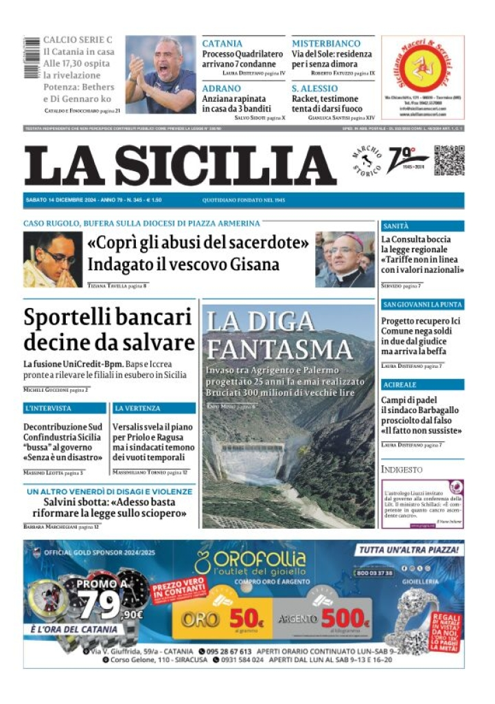 Prima-pagina-la-sicilia-edizione-palermo-di-oggi-14-12-2024