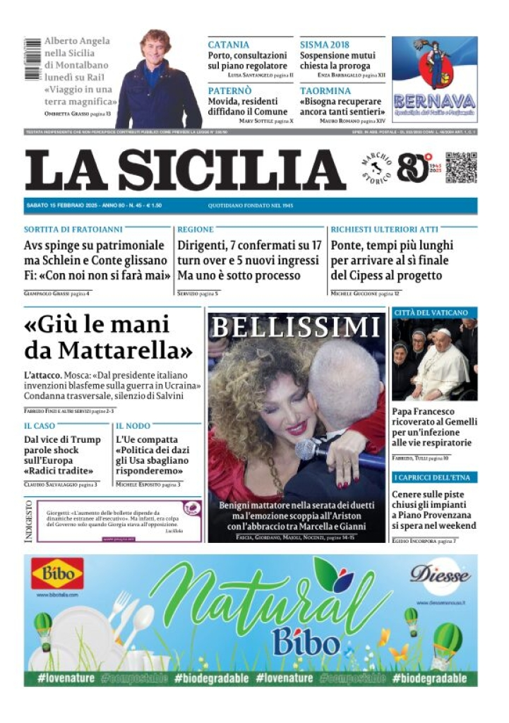 Prima-pagina-la-sicilia-edizione-palermo-di-oggi-15-02-2025