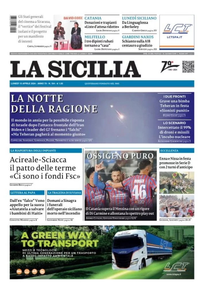 Prima-pagina-la-sicilia-edizione-palermo-di-oggi-15-04-2024