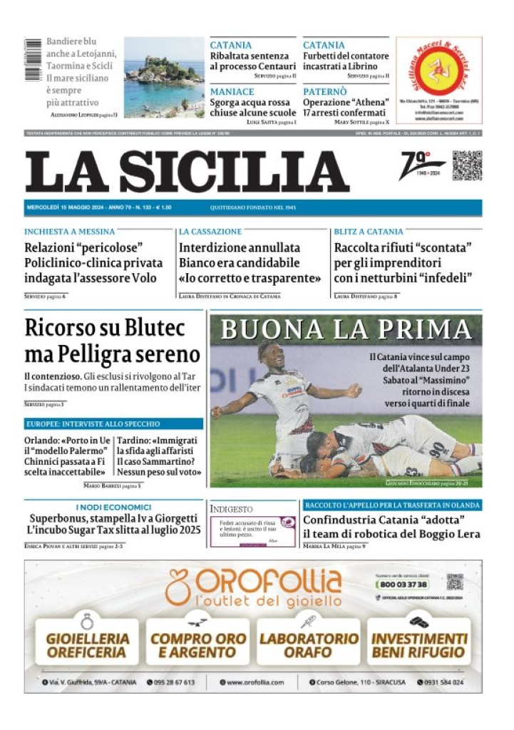 Prima-pagina-la-sicilia-edizione-palermo-di-oggi-15-05-2024