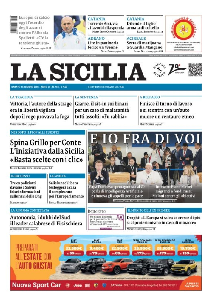 Prima-pagina-la-sicilia-edizione-palermo-di-oggi-15-06-2024