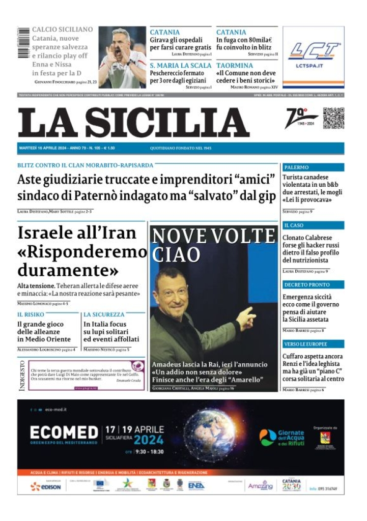 Prima-pagina-la-sicilia-edizione-palermo-di-oggi-16-04-2024